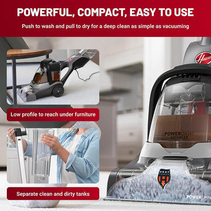 Hoover PowerDash Compact Carpet Cleaner, Powerful Pet Stain and Odour Remover, Upright Carpet Washer for Small Spaces, Hallways and Corridors, Lightweight, Quick Dry