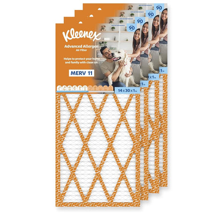 Kleenex Advanced Allergen Air Filter 14x30x1 Inches - 11 MERV RATING (4-Pack)