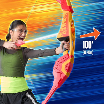 Nerf Pyrostrike Megabow, 42-Inch Bow Fires Arrows Up to 105 Feet, 2 Arrows with Soft Tips, Kids Outdoor Toys & Gifts, Ages 10+