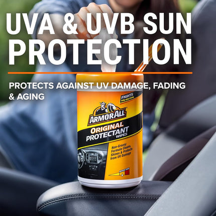 Armor All Original Protectant Wipes, Car Interior Cleaner Wipes with UV Protection to Fight Cracking & Fading, 90 Count