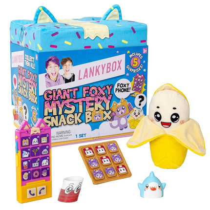 LankyBox Grande boîte à surprises Foxy, chaîne de jeux YouTube, boîte mystère surprise géante, 5 surprises amusantes à l'intérieur, produit officiel