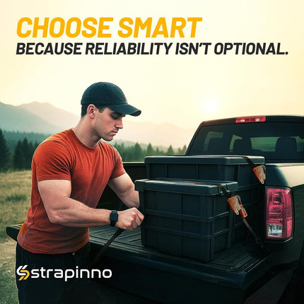 Strapinno Retractable Ratchet Straps (4-Pack), 2.5 cm x 3 m, 680KG Break Strength, Most Durable Straps and Core, Auto Self Retracting Tie Downs for Truck, Moving, Motorcycle, Bike, Jetski, Kayak