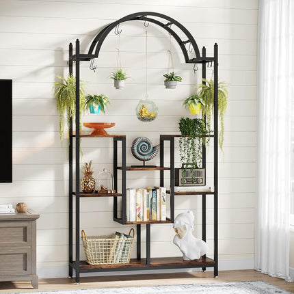 Tribesigns 5-Tier Plant Stand Indoor, 190 cm Tall Arched Plant Shelf with Hanging Hooks, Large Bonsai Pots Display Rack for Indoor, Balcony, Living Room