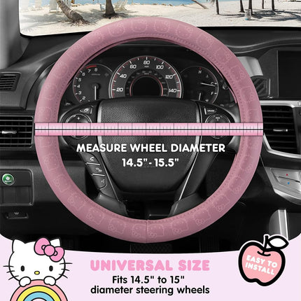 Sanrio Hello Kitty Pink Car Steering Wheel Cover, Universal Fit Cute Car Accessories for Women Styli