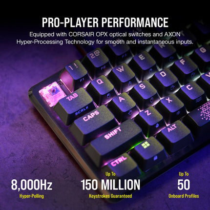 Teclado mecánico-óptico para juegos Corsair K65 PRO Mini RGB 65 % con cable - Interruptores OPX - Teclas de doble inyección de PBT - Compatible con iCUE - Distribución QWERTY NA - Negro