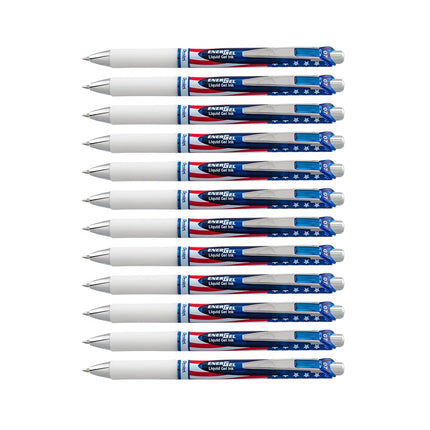 Pentel EnerGel RTX Retractable Liquid Gel Pen, (0.7mm) Metal Tip, Medium Line, Flag Barrel, Black Ink,12 pack (BL77USA-A)