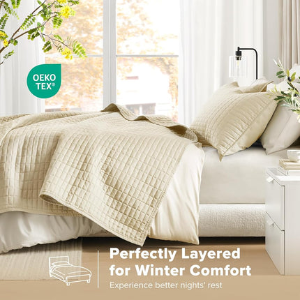 Comfort Spaces All Season, Lightweight, Coverlet Bedspread Bedding, Matching Shams, Microfiber, Ivory, Quilt King/Cal King(104"x90")