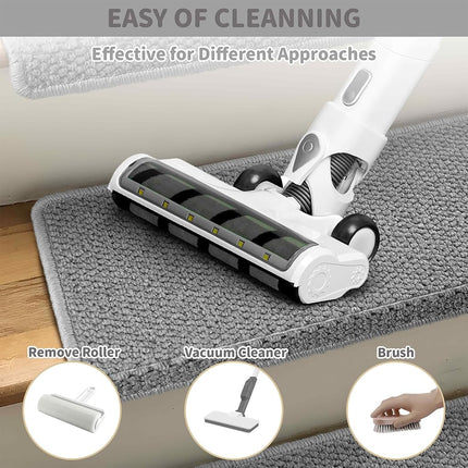 Brakki Bullnose Carpet Stair Treads, Non Slip Stair Treads for Wooden Steps Indoor, Stair Runner, Soft Stair Rugs, Edging Stair Protectors, Washable, 29.5"x9.5"x1.5" 14pcs, Grey