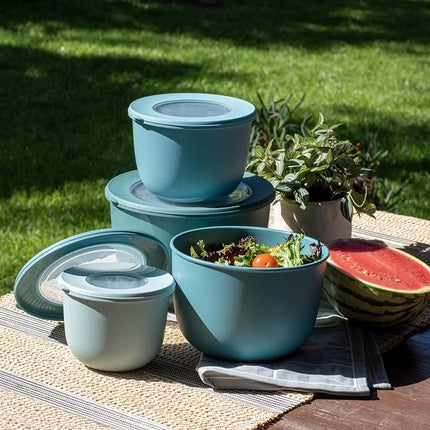 Abode Homewares by TarHong Stackable Mixing Bowl Set with Lids for Mixing and Kitchen Storage, Set of 4, Aqua Tones