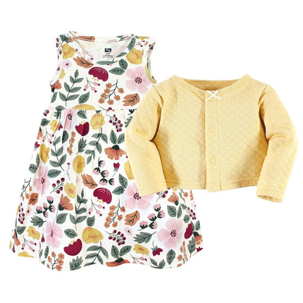 Cárdigan y Vestido Acolchados Talla Única para Bebés Niñas Hudson Baby, Estampado Botánico Otoñal, 3T