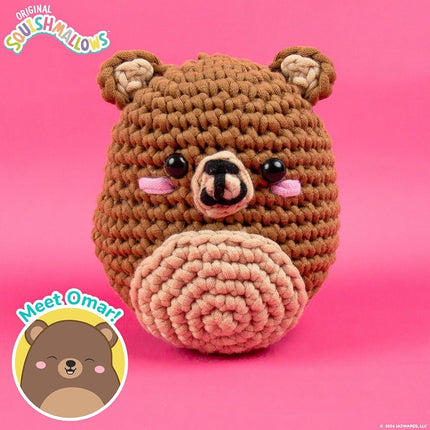 Squishmallows Omar the Bear Crochet Kit for Beginners, Adults and Kids Ages 8+ - Complete DIY Beginner Starter Set with Hook, Soft Yarn Bundles & Instructions - Crochet Animal Craft Gifts