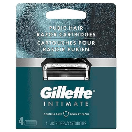 Gillette Intimate Pubic Hair Razor Cartridges, 4 Razor Blade Refills, Gentle and Easy to Use, Dermatologist Tested, With 2x Lubrication