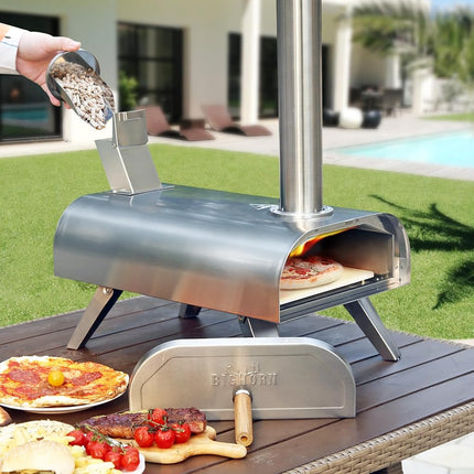 BIG HORN OUTDOORS 12 Inch Wood Pellet Pizza Oven, Portable Stainless Steel Outdoor Pizza Oven with Pizza Stone, Wood Fired Pizza Grill for Garden & Camping