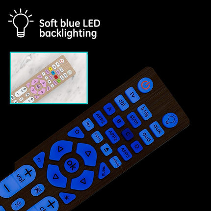 GE 4-Device Universal Remote Control - Backlit Buttons, Samsung, LG, Vizio, Sony, Roku & Apple TV Replacement, Silver, 48844