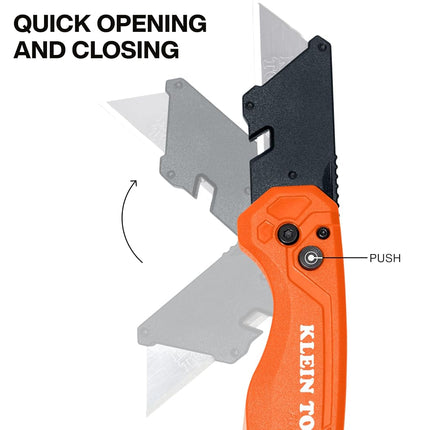 Klein Tools 44312 2-Piece Folding Utility Knife and Slide-Out Knife Set, FLICKBLADE, Retractable with On-Tool Blade Storage, Includes 5 Blades