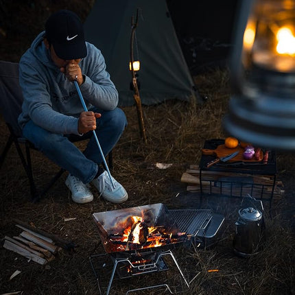 CAMPINGMOON Portable Campfire BBQ Grill 14 Inch Stainless Steel Folding Fire Pit Wood Burning Adjustable Height Outdoor Cooking RV Camping Carry Bag MT-2