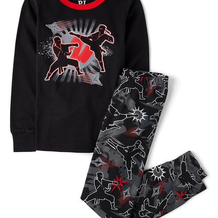 The Children's Place Pyjama long en coton ajusté 2 pièces pour garçons, Black Ninja, 16