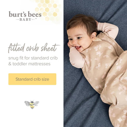 Sábana ajustable sólida de algodón orgánico BEESNUG de Burts Bees Baby - Se adapta a la cama estándar unisex y colchón para niños pequeños, artículos esenciales para bebés, 28 x 52 x 5.5 pulgadas