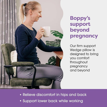 Boppy Pregnancy Wedge Pillow with Removable Jersey Pillow Cover, Taupe Grassland, Firm, Compact Support, Prenatal and Postnatal Positioning