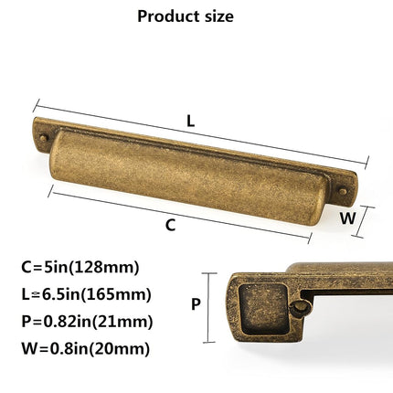 CABDM 2 Pack Brass Cup Pulls 5"(128mm) Center to Center Drawer Pulls Antique Brass Cabinet Cup Pulls Kitchen Cabinet Hardware Vintage Gold Cabinet Handles Aged Bin Cup Drawer Handles Brass Knobs