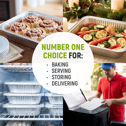 Paclord Aluminum Foil Pans - Half-Size 9" x 13", Pack of 50 - USA-Made Disposable Aluminum Trays for Steam Table & Chafing Racks - Great for Baking, Catering, BBQ, Parties, Food Delivery