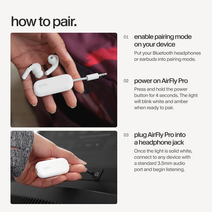 Twelve South AirFly Pro Bluetooth Wireless Audio Transmitter/Receiver for up to 2 AirPods/Wireless Headphones; Use with Any 3.5 mm Audio Jack on Airplanes, Gym Equipment, and Auto, White