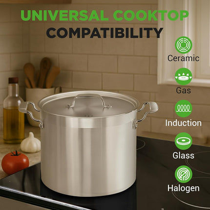 NutriChef-Stainless Steel Stock Pot 14L with Lid, Large Cooking Soup Pot, Heavy Duty Induction Stockpot