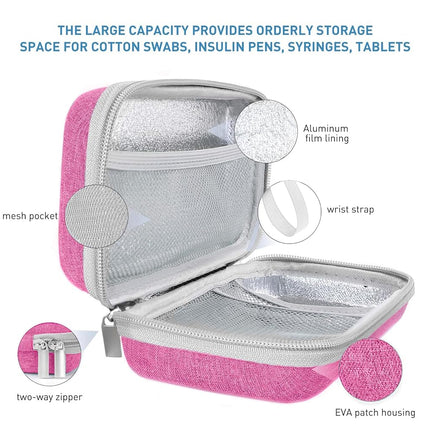 suzamed Insulin Cooler Travel Case,EVA Insulation Travel Medicine Kit with 2 Ice Packs for Diabetes Care,Insulin Pen and Other Diabetic Supplies (Pink)