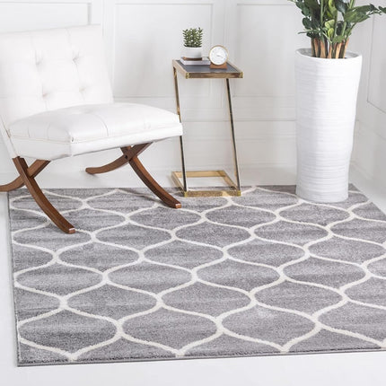 Alfombra de área Unique Loom Trellis Frieze Collection - Redonda (3' Cuadrada, Gris Claro/Marfil)
