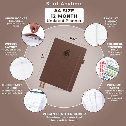 Clever Fox Planner PRO Hourly, Undated Weekly & Monthly, Dark Terracotta