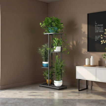 LINZINAR Metal 4 Tier 5 Potted Plant Stand Indoor Outdoor Planter Display Shelf for Patio Garden Corner Balcony Living Room