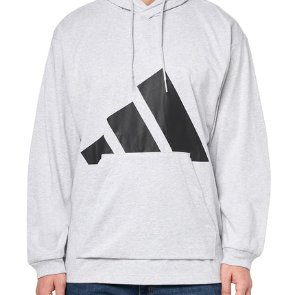 adidas Essentials Big Logo Single Jersey Sportswear Men's Hooded Sweatshirt, Light Grey Heather/Black, L