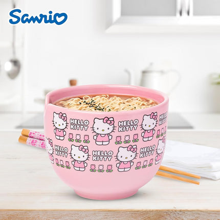 Silver Buffalo Sanrio Hello Kitty Flowers Pattern Cuenco de cerámica para ramen/arroz con palillos, apto para microondas, 590 ml