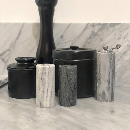 Fox Run White and Black Marble Salt and Pepper Shaker Set, Set of 2 (White/Black)