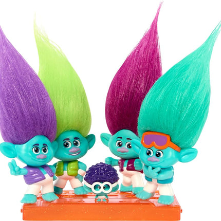 Mattel DreamWorks Trolls Band Together BroZone On Tour Set with 5 Small Dolls & Tape Cassette Stand, Collectible Toy Inspired by the Movie, HTH35
