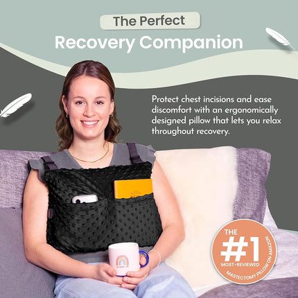 MOYOAMA Post Mastectomy Pillow - Recovery After Breast Cancer Surgery, Breast Augmentation - Lightweight Post Surgery Pillow with 4 Built-in Pockets to Support Healing - Breast Cancer Gifts for Women