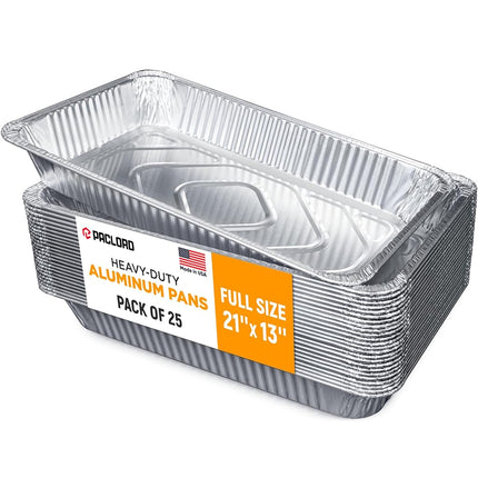 Paclord Aluminum Foil Pans - Full-Size 21" x 13", Pack of 25 - USA-Made Disposable Aluminum Trays for Steam Table & Chafing Racks - Great for Baking, Catering, BBQ, Parties, Food Delivery