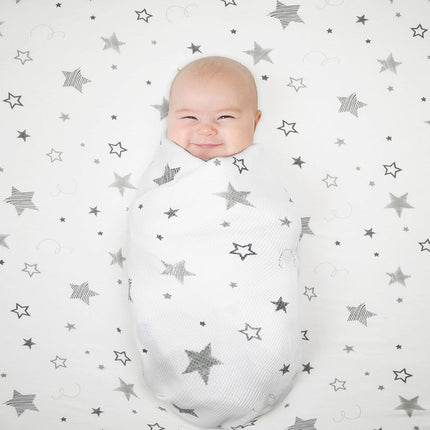 TL Care 100% Natural Cotton Value Jersey Knit Fitted Portable/Mini-Crib Sheet, Super Stars, Soft Breathable, for Boys & Girls