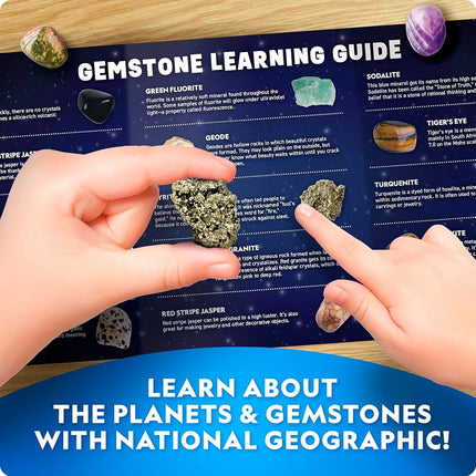 National Geographic Ultimate Space Dig Kit – 8 Planet-Shaped Bricks with 16 Real Rock & Gemstone Specimens, Shareable Excavation Kit with 2 Dig Tools, Magnifying Glass & Learning Poster, Mining Kit