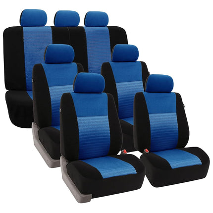 FH GROUP FH-FB060217 Three Row Trendy Elegance Car Seat Covers w. 7 Headrests, Airbag compatible and Split Bench, Blue / Black color- Fit Most Car, Truck, Suv, or Van