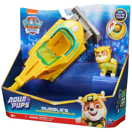 PAW Patrol Aqua Pups Rubble Transforming Hammerhead Shark Vehicle with Collectible Action Figure, Kids’ Toys for Ages 3 and up