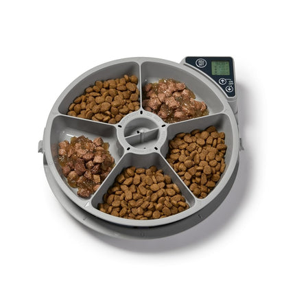 Cat Mate C500 Automatic 5-Bowl Pet Feeder with Digital Timer for Wet and Dry Pet Food, for Cats and Small Dogs, 5 Meals up to 330g Each, with Twin Ice Packs for Food Freshness – White
