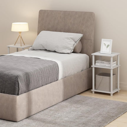 Furinno JUST Night Stand, 3-Tier Turn-N-Tube Nightstand, Toolless Bedside Table, End Table, Side Table with Open Storage for Bedroom, Living Room, White
