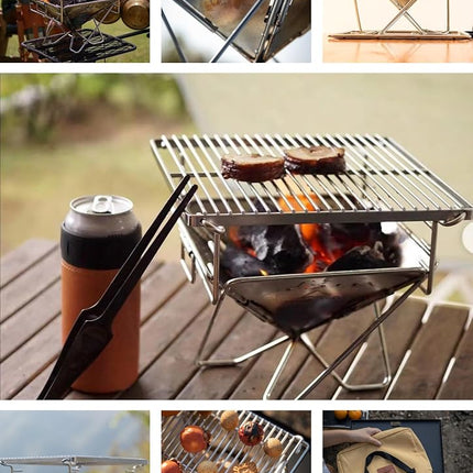 CAMPINGMOON Portable Charcoal Grill 9.65 Inch Stainless Steel Tabletop Grill Fire Pit 3 Level Adjustable Height Grill for Camping Outdoor Cooking Barbecue Carry Bag X-MINI-PRO