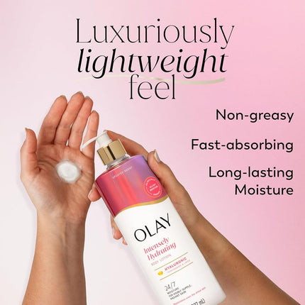 Olay Nourishing and Moisturizing Body Lotion for Women with Hyaluronic Acid, Long-lasting Moisture Supply, Vitamin E and Vitamin B3 Complex, Rapid Formula, 480 ml (1 Piece)