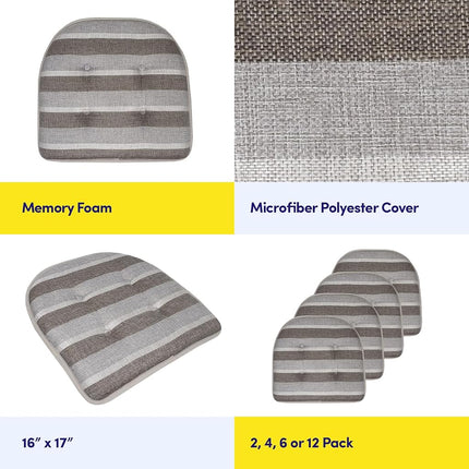 Sweet Home Collection Chair Cushion Memory Foam Pads Tufted Slip Non Skid Rubber Back U-Shaped 17" x 16" Seat Cover, 2 Count (Pack of 1), Bradford Silver/Brown