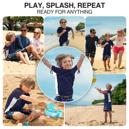 Kanu Surf Boys' Short Sleeve UPF 50+ Rashguard Swim Shirt, Cb Navy, 4T
