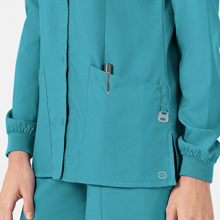 WonderWink Women's Crew Neck Warm-up Jacket, Teal Blue, Medium