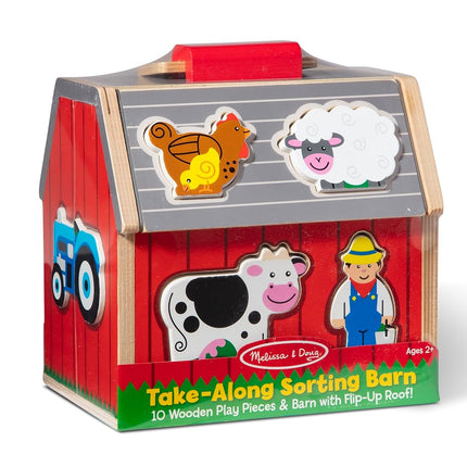 Melissa & Doug Wooden Take-Along Sorting Barn | Stacking Toy for Kids, 10 Farm Animals | Age 2+