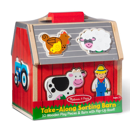 Melissa & Doug Wooden Take-Along Sorting Barn | Stacking Toy for Kids, 10 Farm Animals | Age 2+